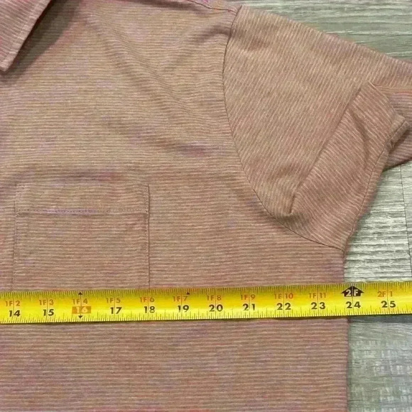 Patagonia Mens Orange Gray Striped Short Sleeve Three Button Polo Shirt Size XL - Picture 9 of 10